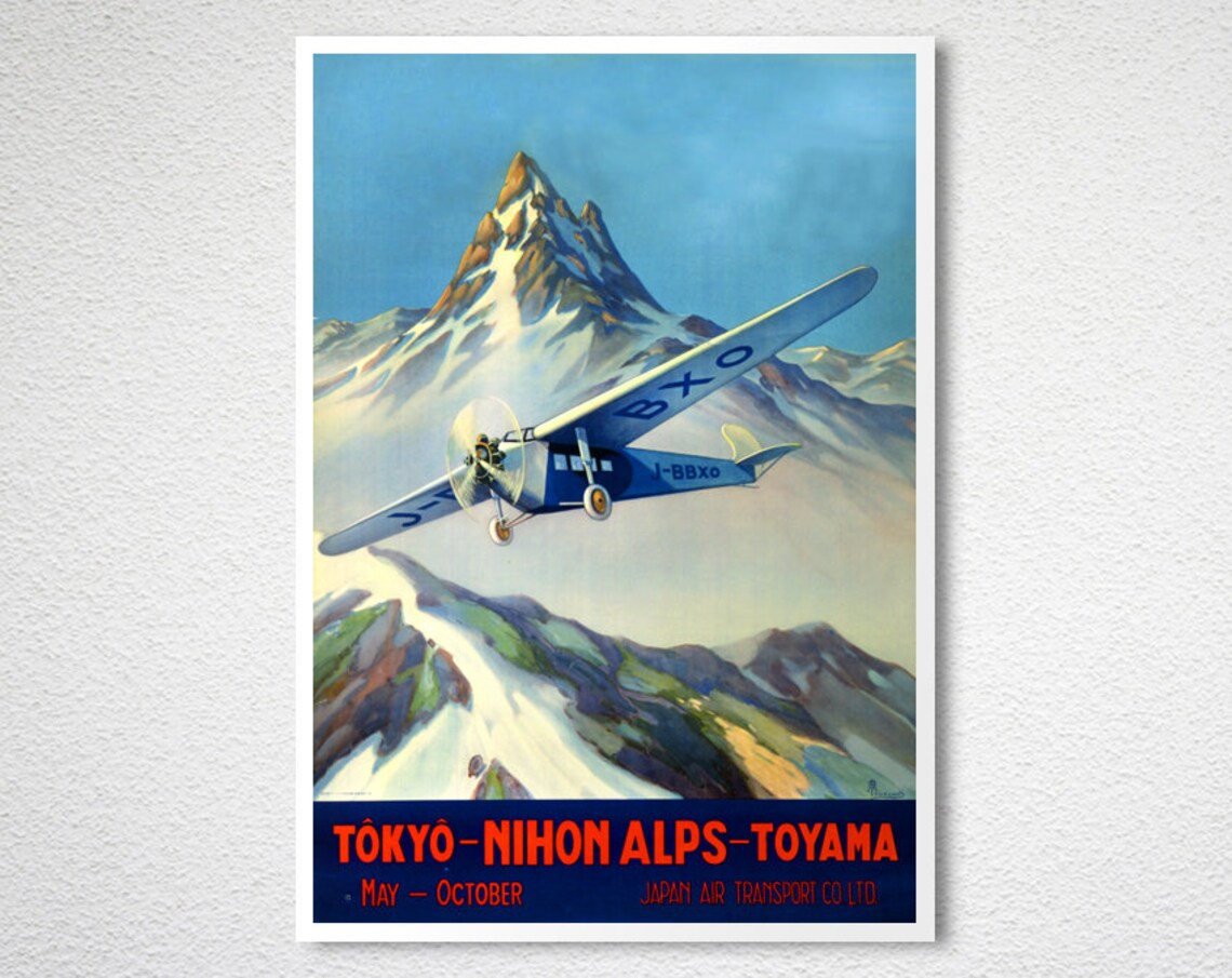 Tokyo Nihon Alps Toyama Japan Air Transport Vintage Airline Poster - Image 2