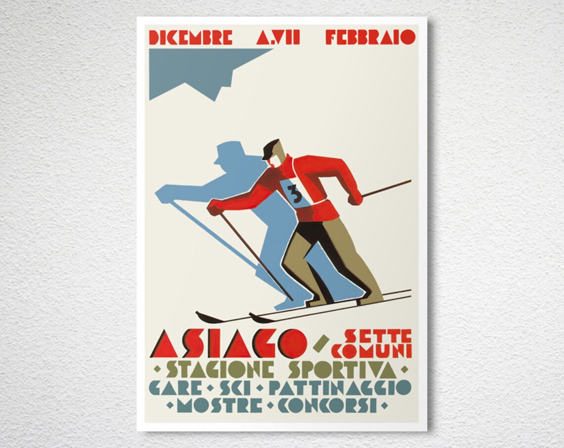 Asiago Italy Winter Sports Season Vintage Skier Racer Poster - Image 2