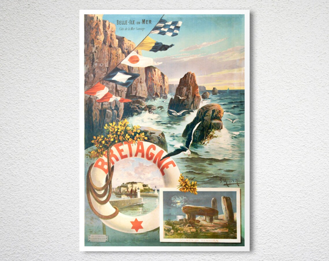 Bretagne Belle Ile en Mer Vintage French Brittany Travel Poster - Image 2