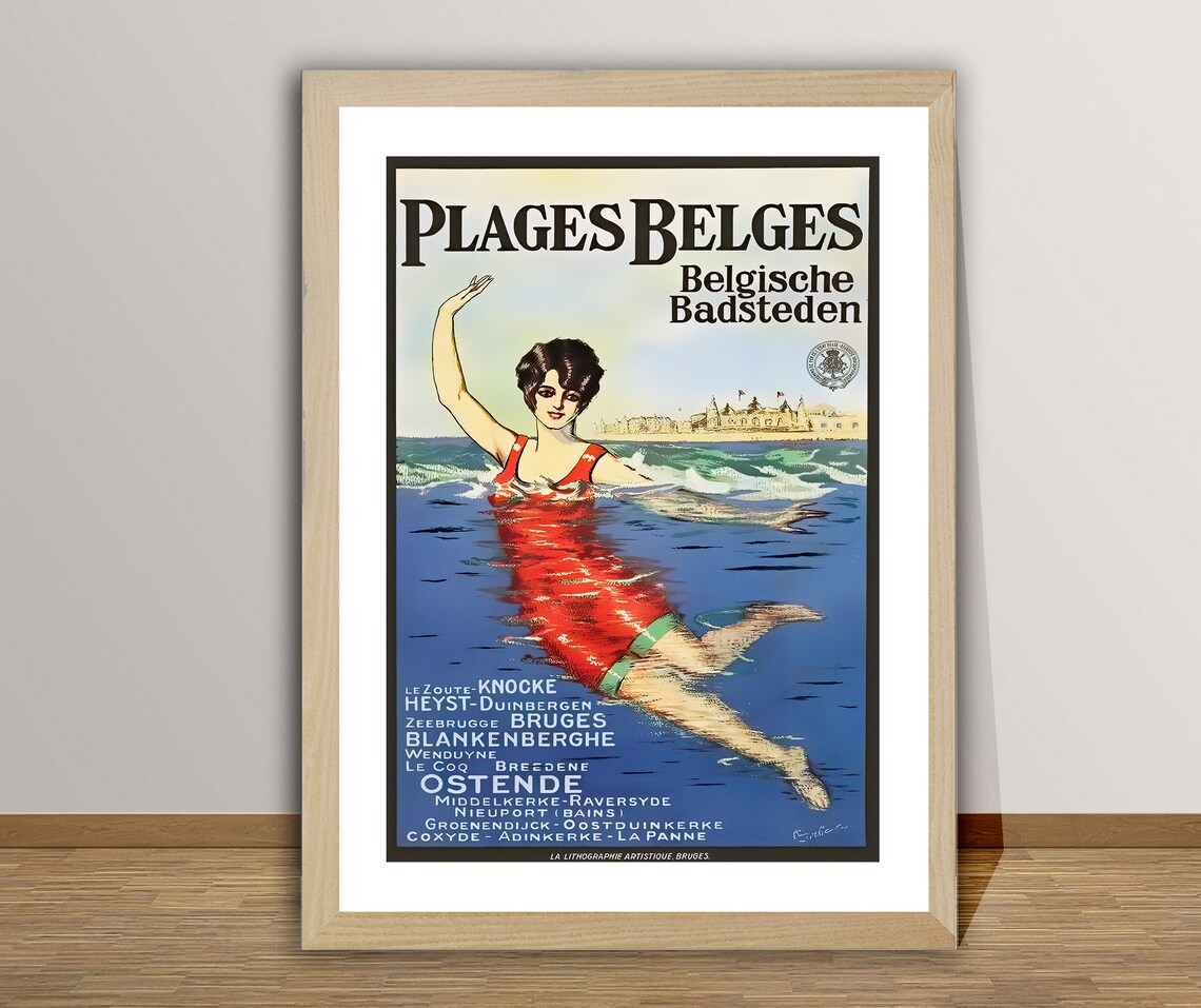 Belgian Beach Towns Vintage Travel Poster Print