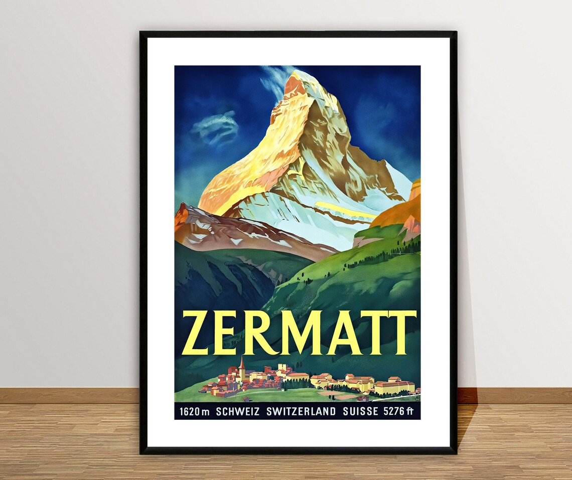 Zermatt Suisse Vintage Travel Poster, Travel Poster - Image 2