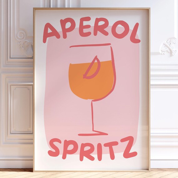 Cheerful Aperol Spritz Cocktail Glass Pink Party Bar Cart Poster