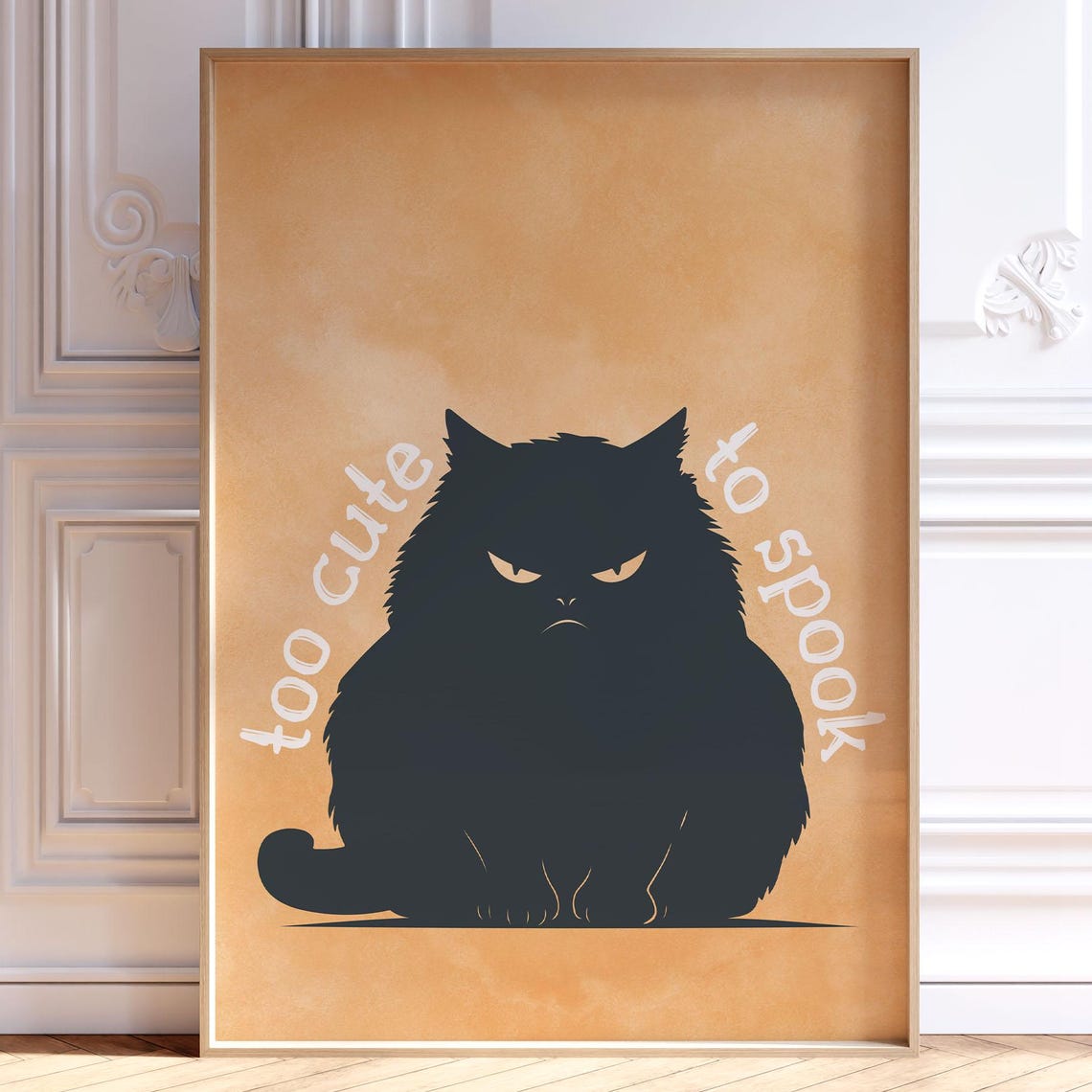 Too Cute To Spook Grumpy Black Cat Halloween Fall Orange Poster