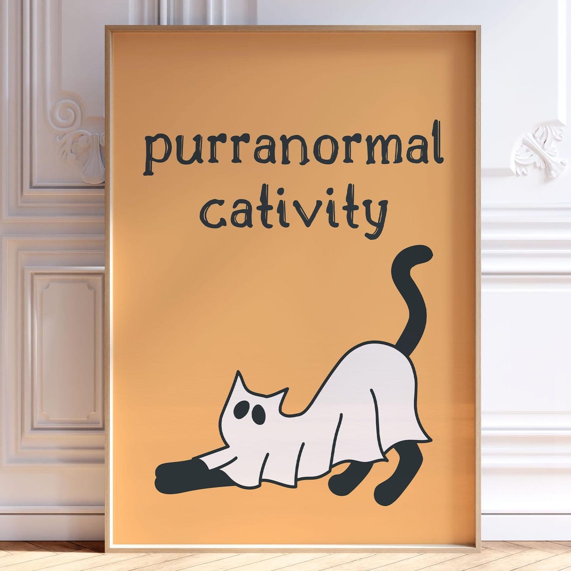Purranormal Cativity Orange Funny Ghost Cat Halloween Poster