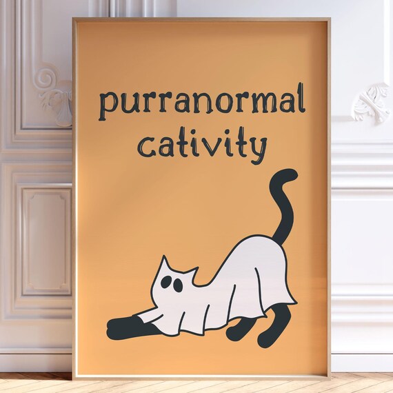 Funny Cat Halloween Print Cute Orange Black Poster Trendy Autumn Wall Art Quirky Seasonal Decor Lover