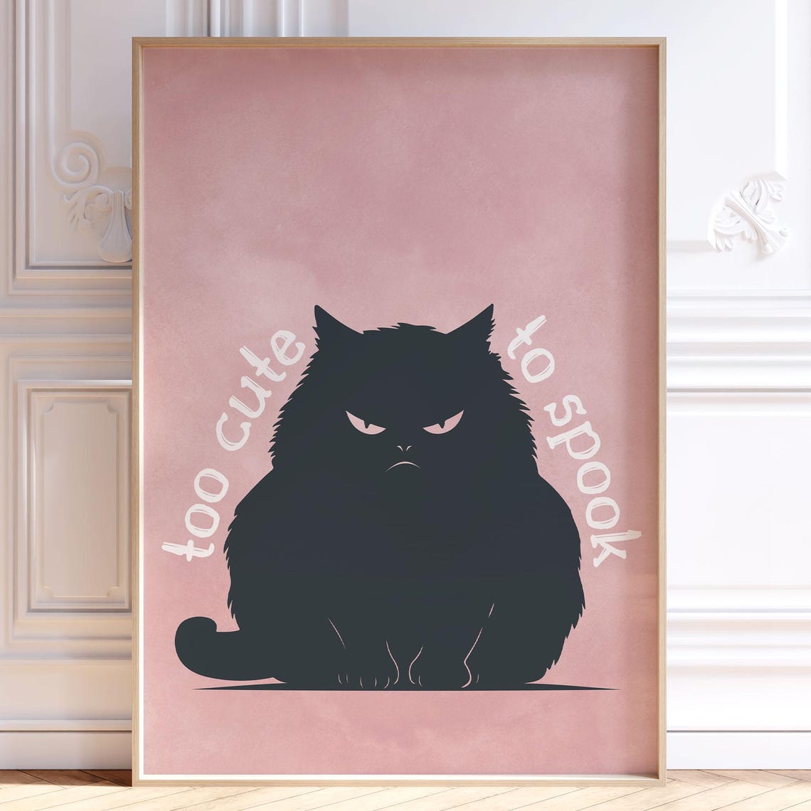 Too Cute To Spook Grumpy Black Cat Pink Halloween Fall Fun Poster