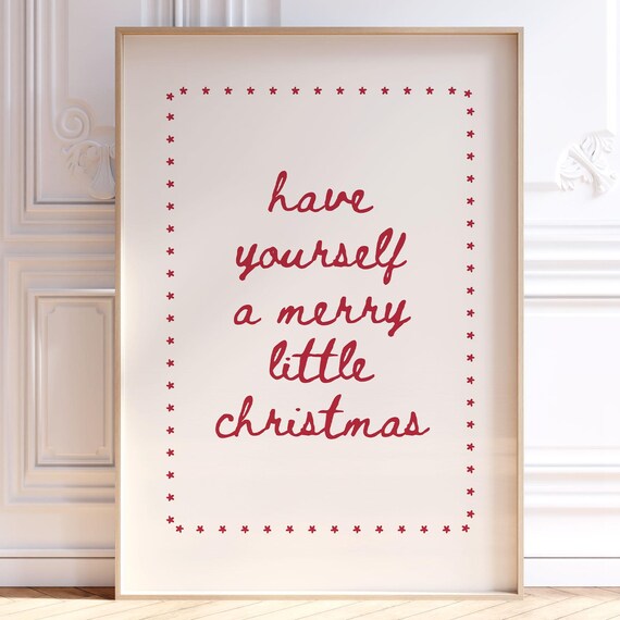 Have Yourself A Merry Little Christmas Print Cute Trendy Wall Art Red Holiday Poster Festive Dorm Room Decor