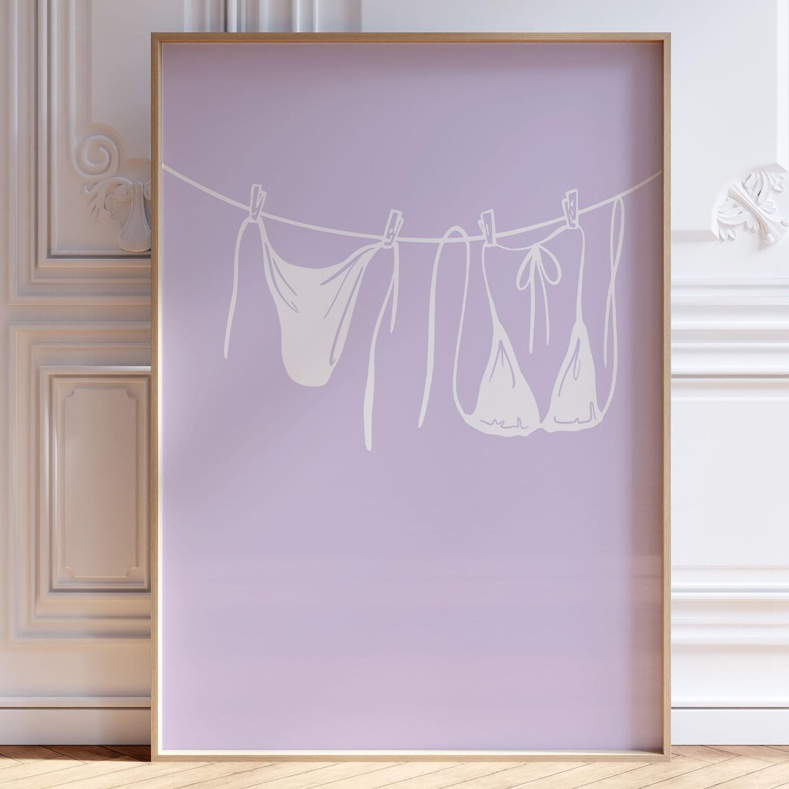 Purple Bikini Clothesline Print, Coastal Dorm Decor