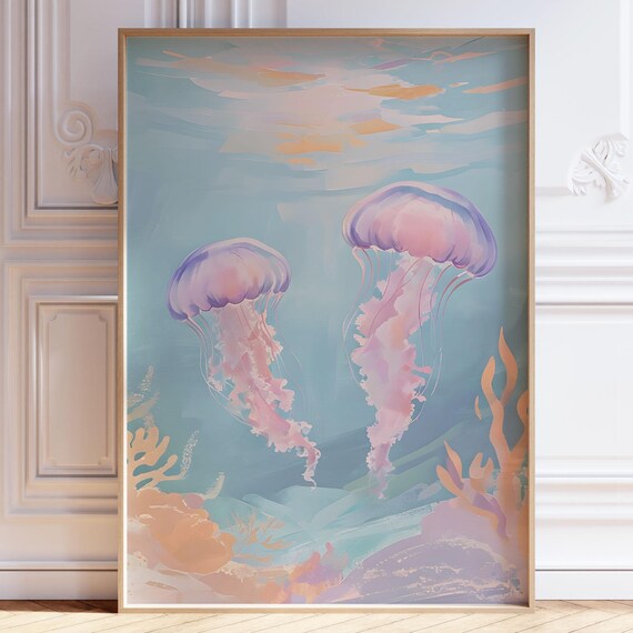 Pastel Jellyfish Underwater Sea Life Coastal Beachy Room Art Poster