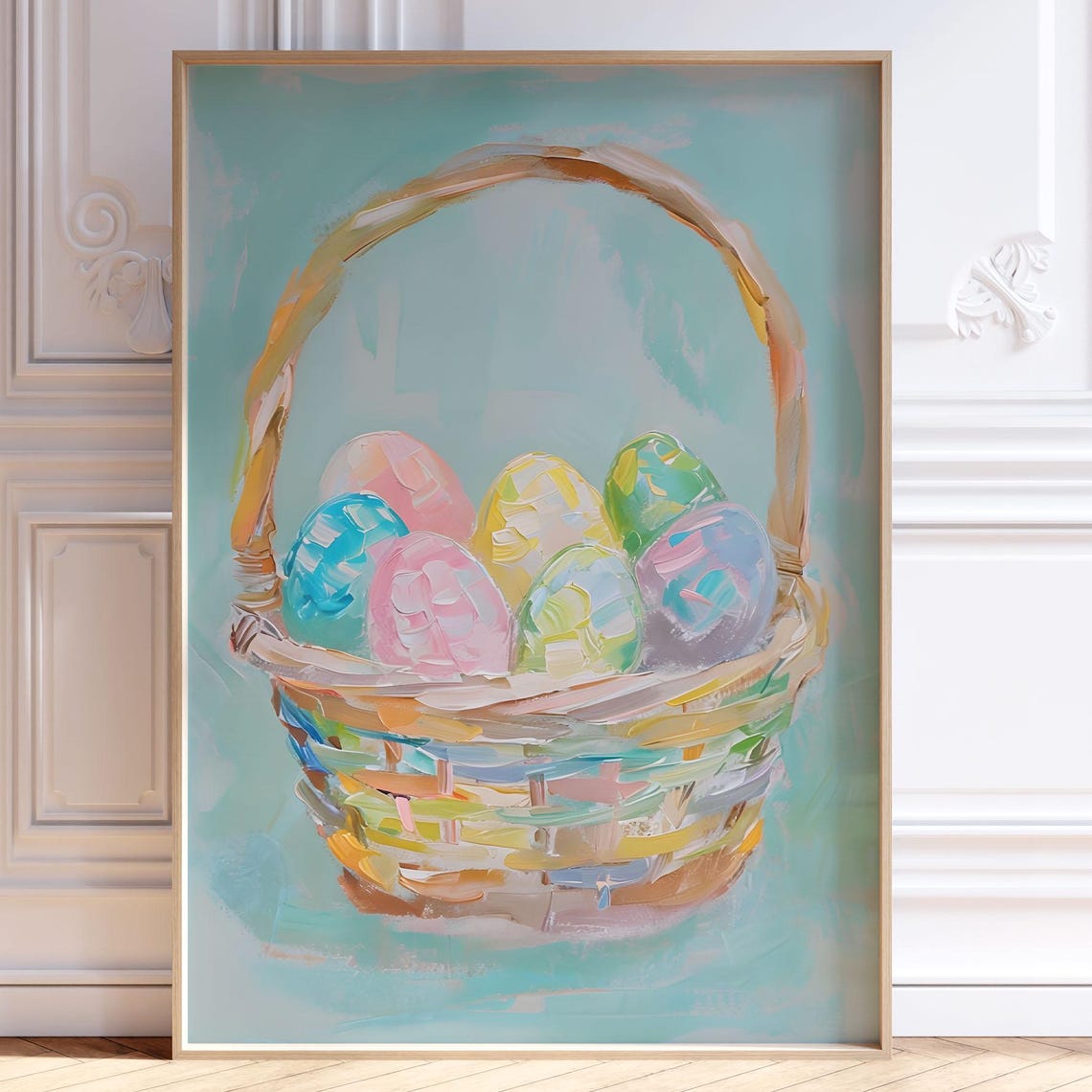 Soft Pastel Easter Eggs Basket Watercolor Spring Holiday Art Print