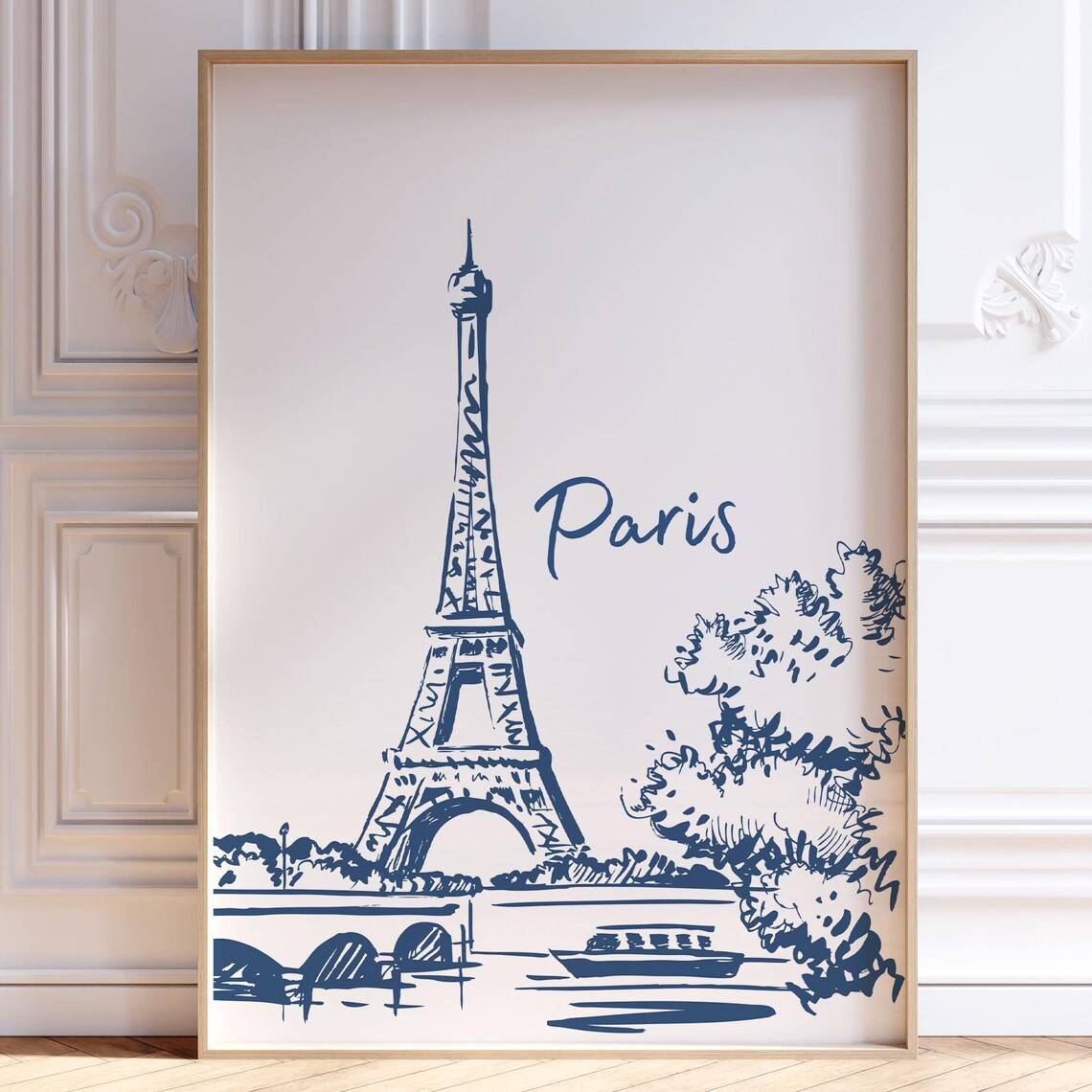 Paris France Retro Travel Poster, Cityscape Sketch