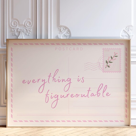 Everything Is Figureoutable Postcard Print Inspirational Quote Poster Pink Trendy Wall Art Preppy College Dorm Room Decor
