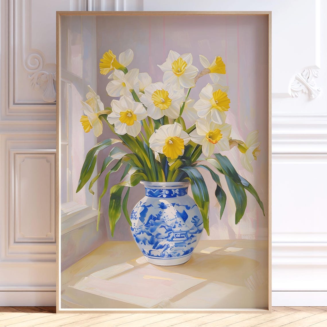 Daffodils Chinoiserie Vase Yellow Spring Floral Still Life Art Poster