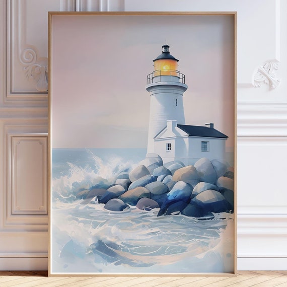 Lighthouse Ocean Wall Art Print Nautical Coastal Poster Beachy Room Decor