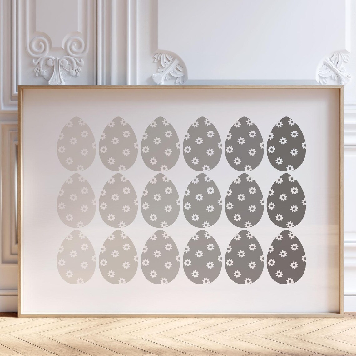 Easter Eggs Floral Pattern Art Print in Neutral Gradient Minimalist Decor