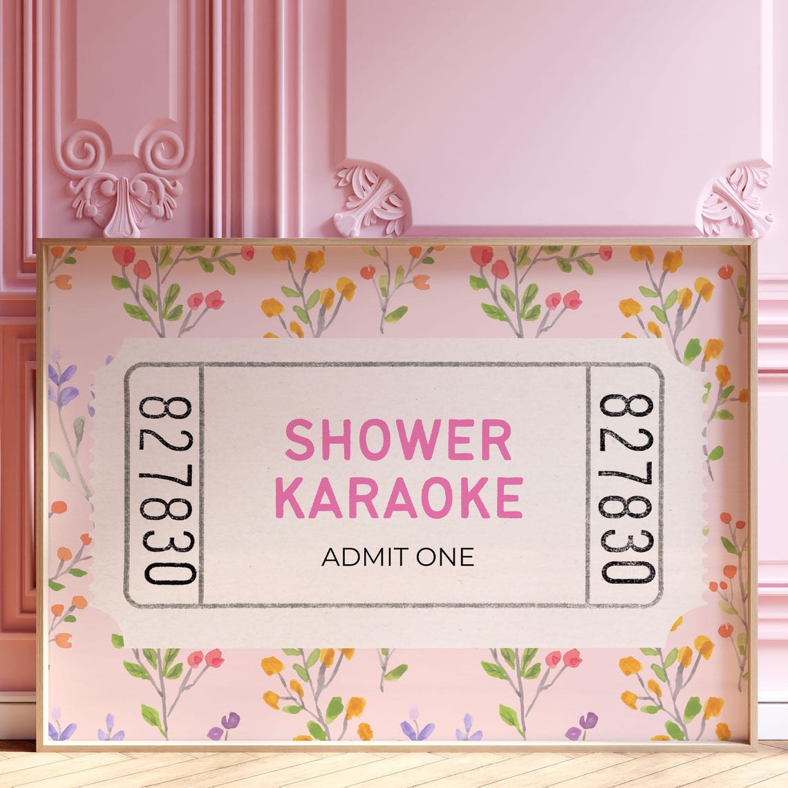 Shower Karaoke Admit One Vintage Floral Retro Ticket Art Poster