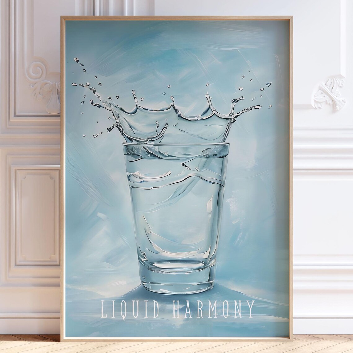 Water Glass Poster Inspirational Saying Wall Art Light Blue Kitchen Decor Print Modern Minimalist Drink