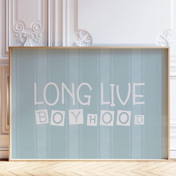 Long Live Boyhood Sage Green Playful Cute Stripe Nursery Kids Room Poster