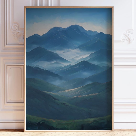 Blue Ridge Mountains Wall Art Painting Appalachian Highlands Navy Mountain Decor Landscape Print