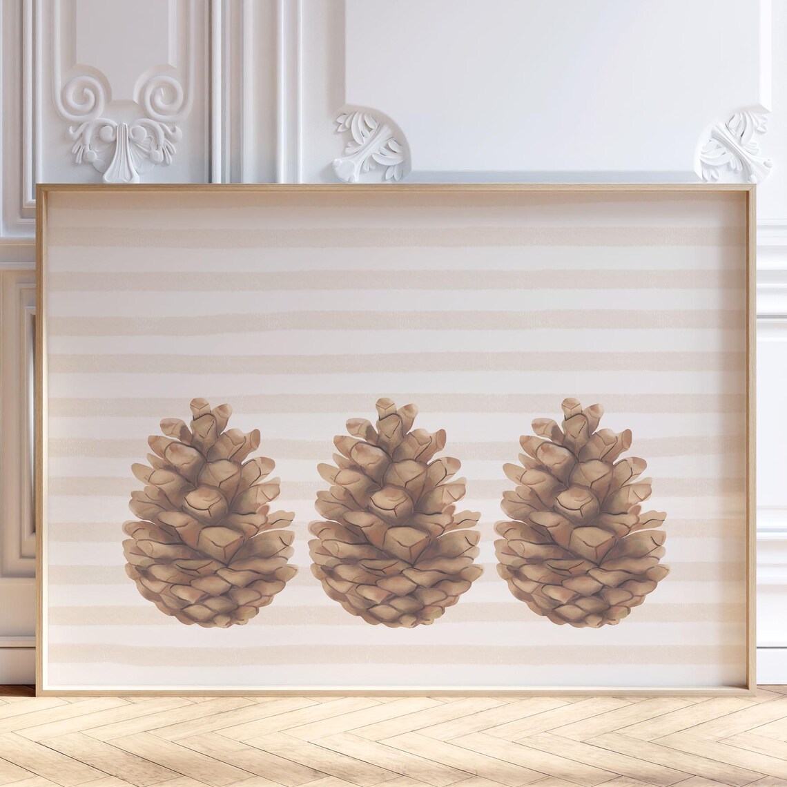 Three Pine Cones Minimalist Neutral Watercolor Autumn Decor Poster