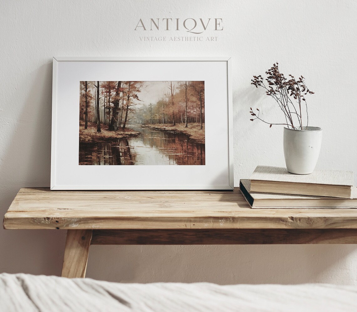 Autumn Lake Fall Woodland Rustic Neutral Art Print - Image 2