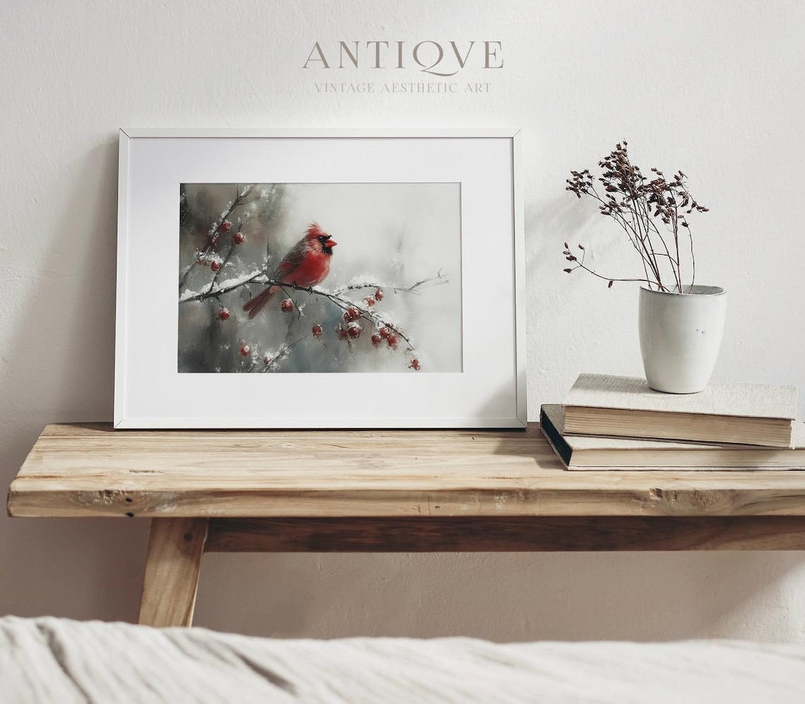 Red Cardinal On Snowy Branch - Christmas Art - Image 4