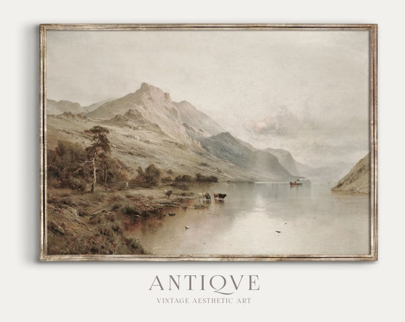 Scottish Loch Painting, Vintage Scotland Landscape