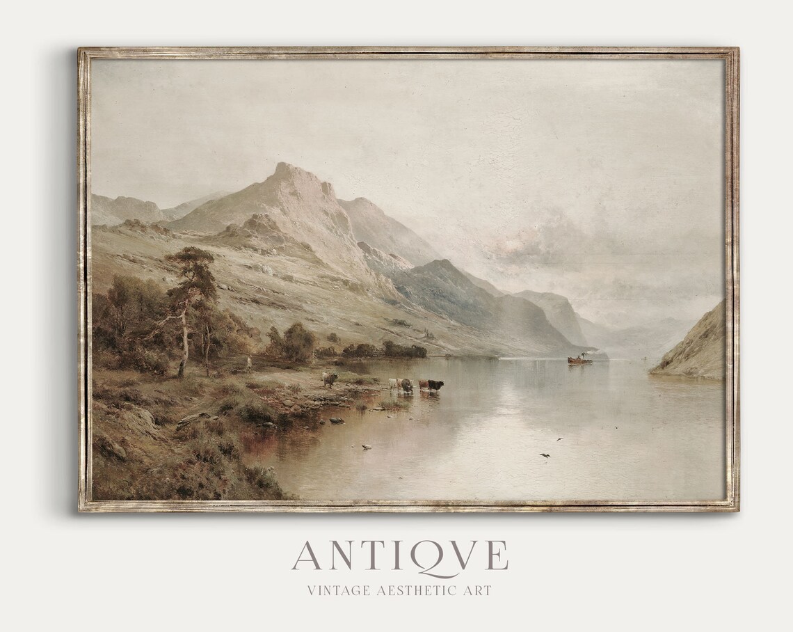 Scottish Loch Painting, Vintage Scotland Landscape