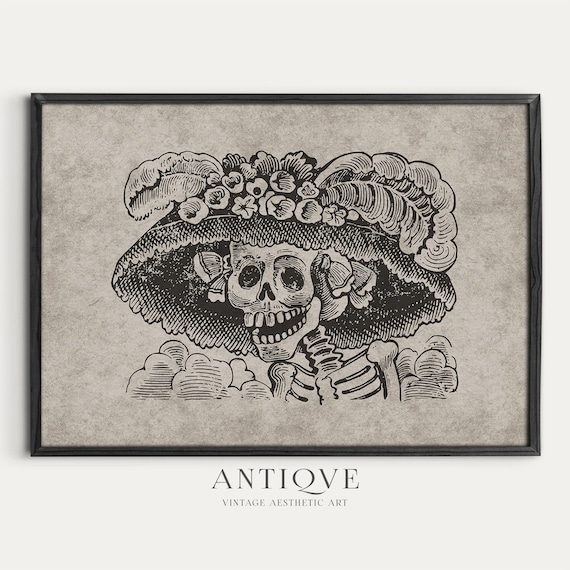 La Catrina Skeleton Lady Day of the Dead Vintage Engraving Poster