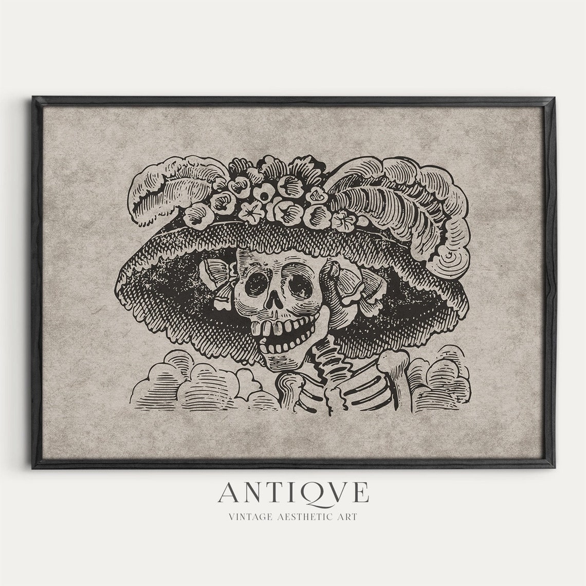 La Catrina Skeleton Lady Day of the Dead Vintage Engraving Poster