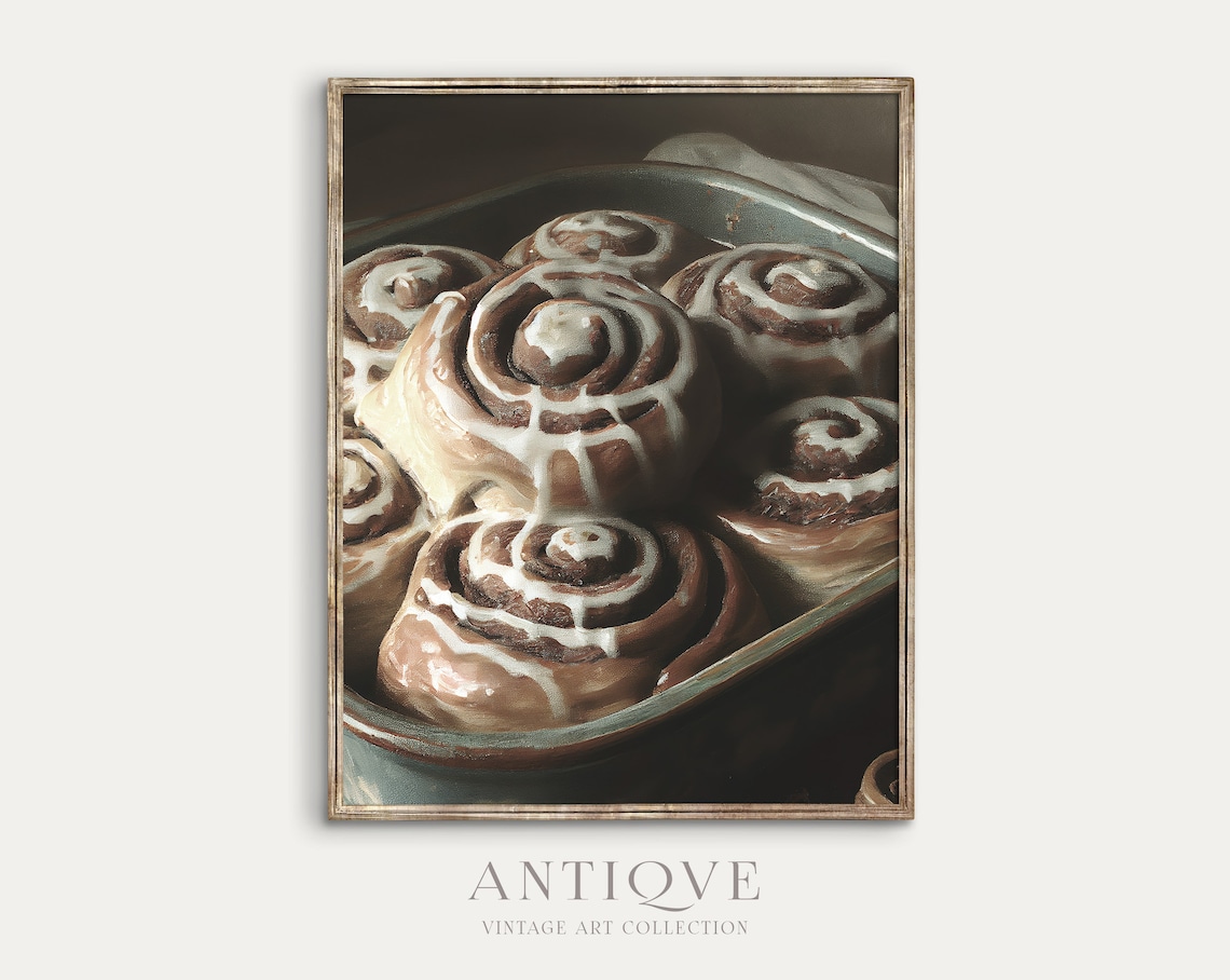 Cinnamon Rolls Painting, Vintage Kitchen Art Print