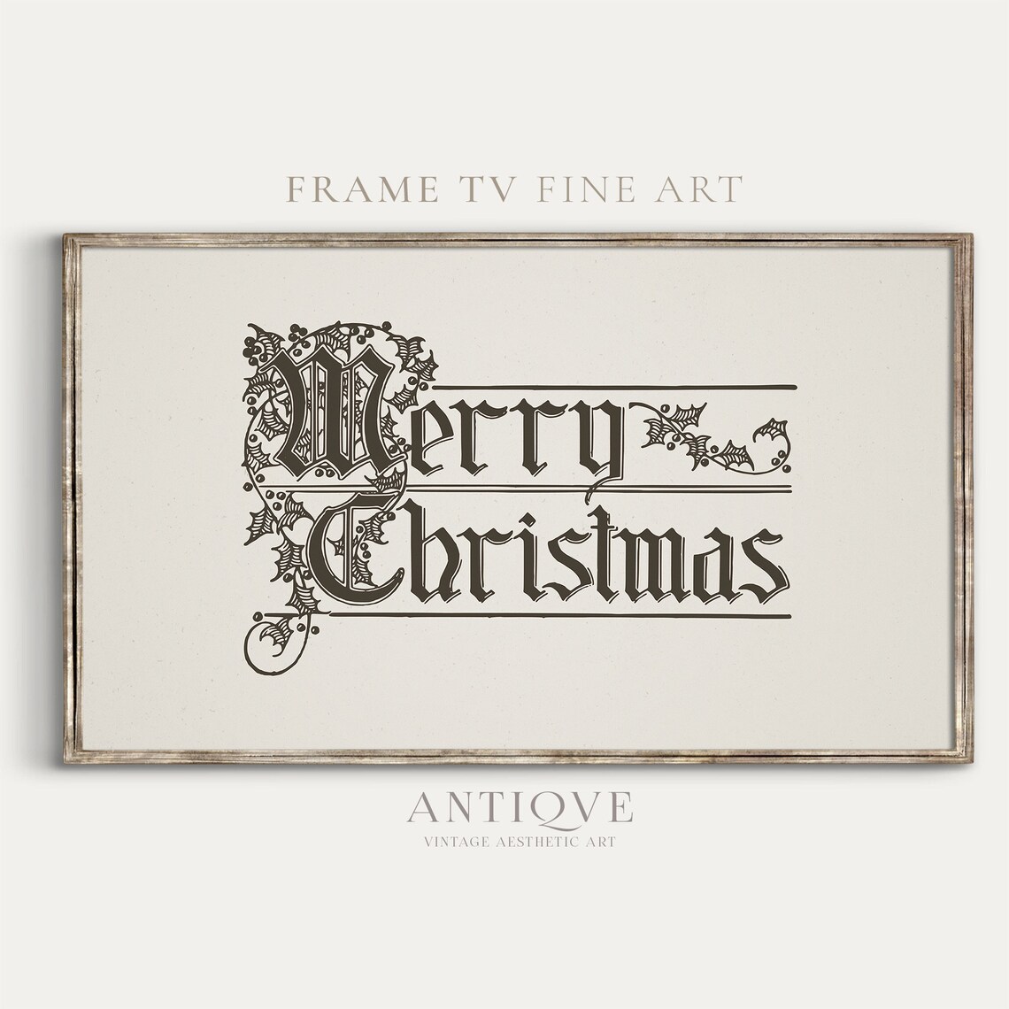 Merry Christmas Vintage Blackletter Typography Holiday Art Print - Image 2