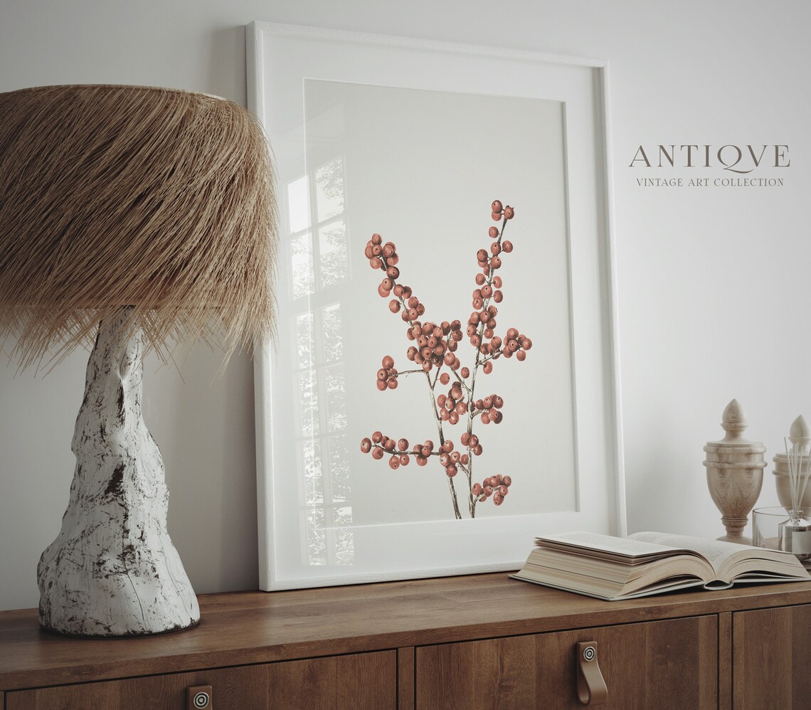 Winterberry Branch Sketch Print, Rustic Christmas Art - Image 4
