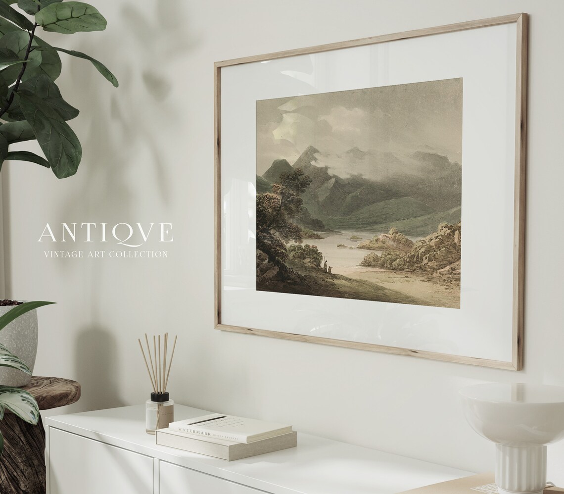 Irish Lake With Misty Mountains Antique Watercolor Landscape Poster - Image 3