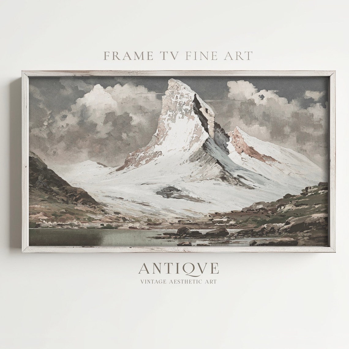 Majestic Snowy Alpine Peak Above Lake Dramatic Mountain Wall Art - Image 2