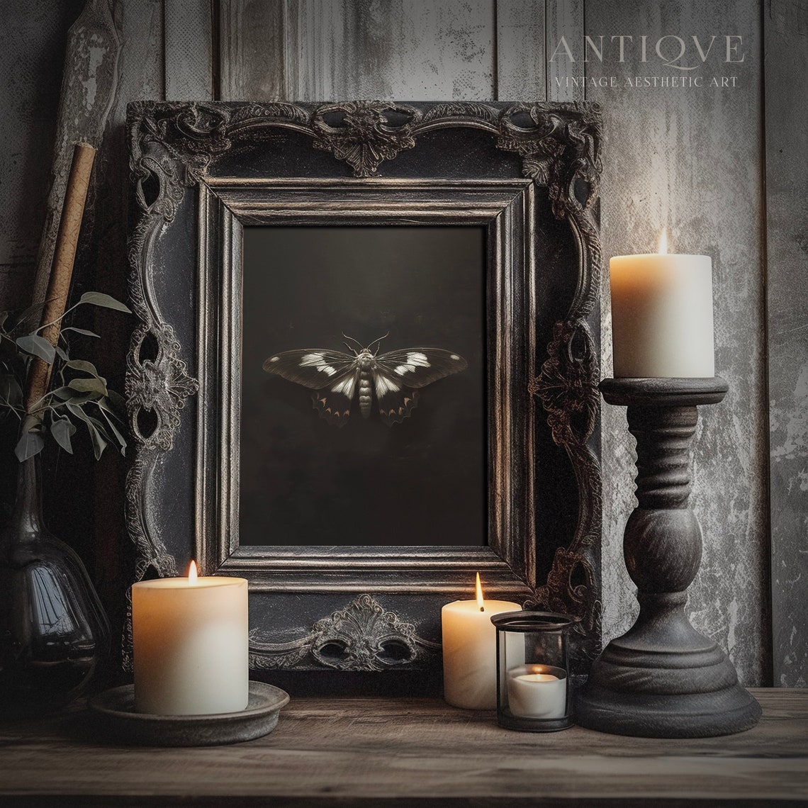 Dramatic Black and White Moth Dark Background Gothic Insect Poster - Image 4