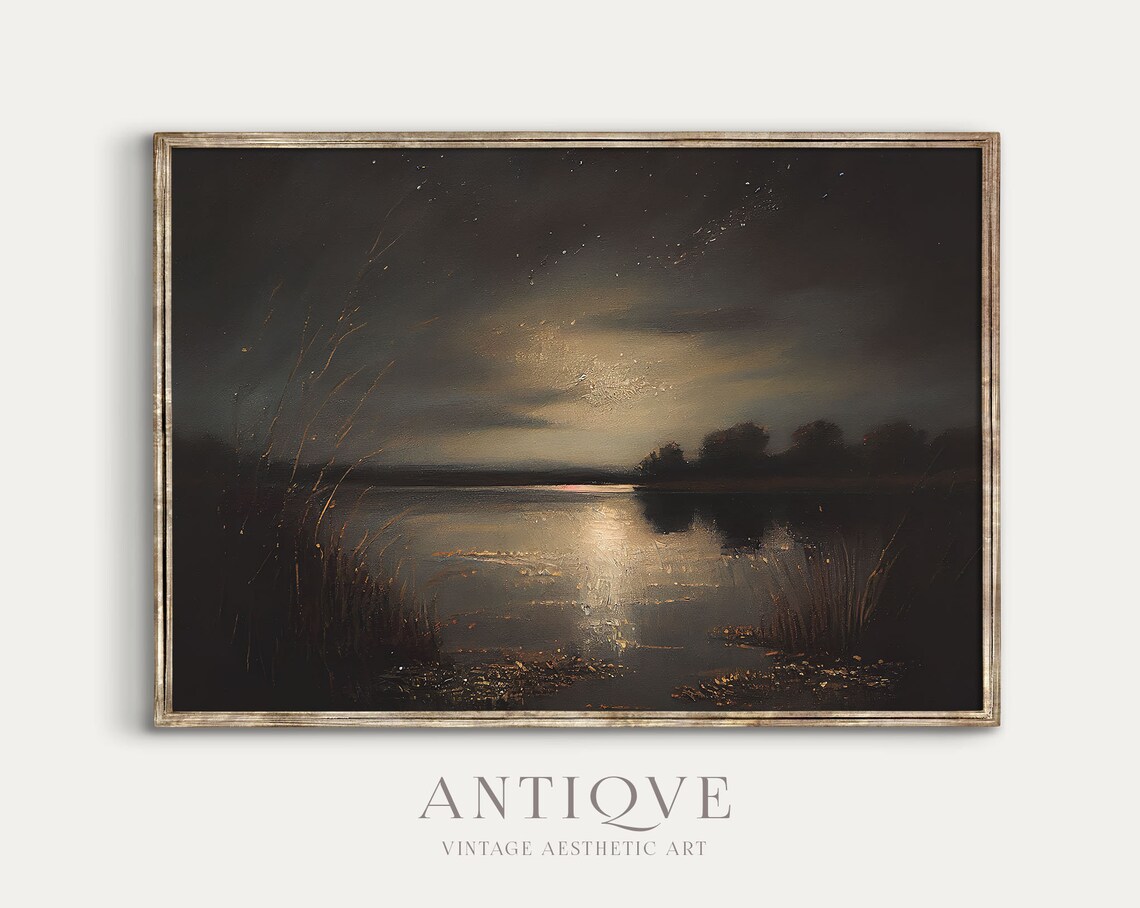 Moody Abstract Landscape Moonlight Art Print - Image 2