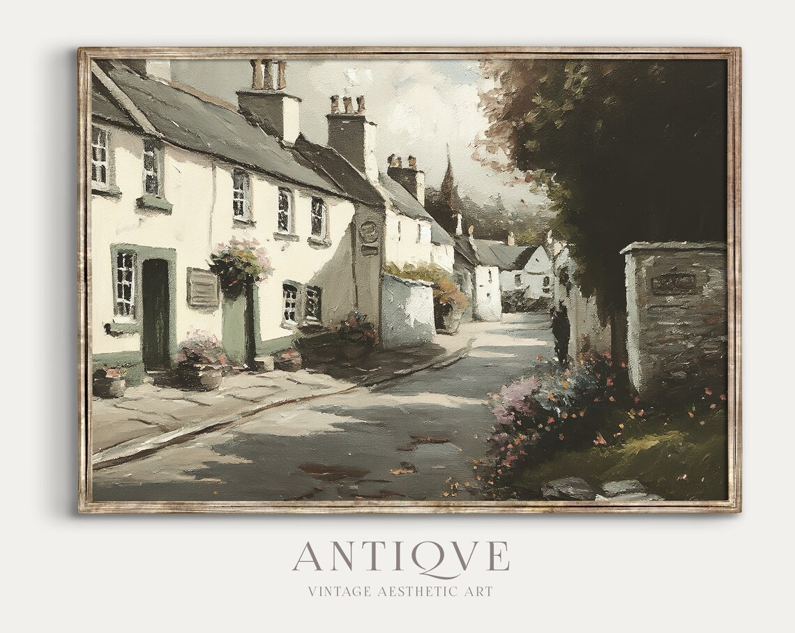 Irish Vintage Village Street With Flowers, Art Print