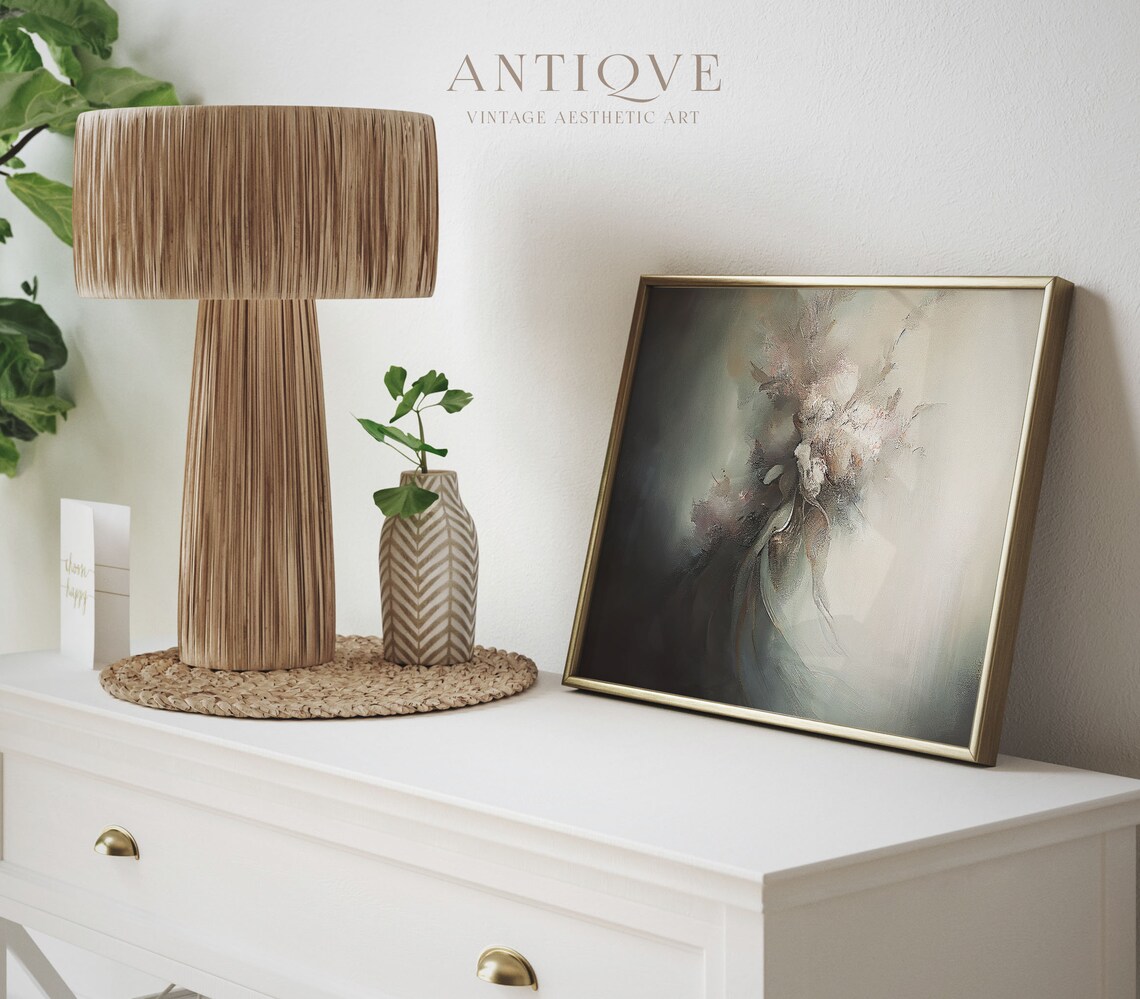 Abstract Floral Oil Painting, Elegant Bedroom Decor - Image 4
