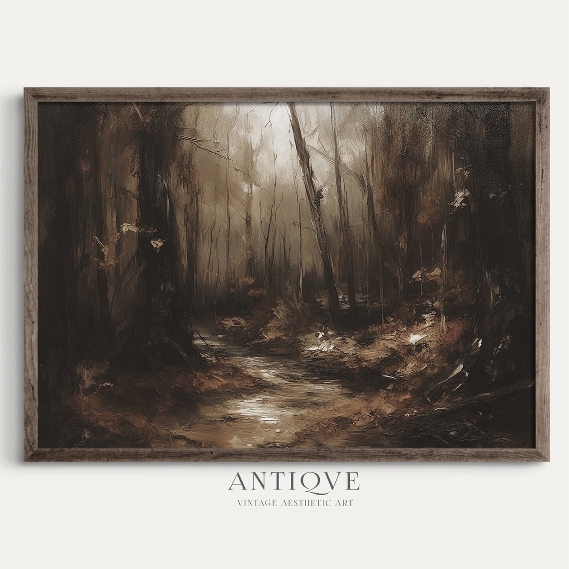 Moody Pathway In Forest Dark Woodlands Painting Subtle Halloween Art 927