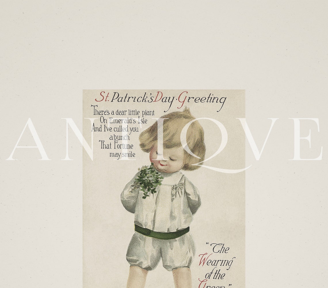Vintage St Patrick's Day Greeting Card Child with Shamrocks Poster - Image 3