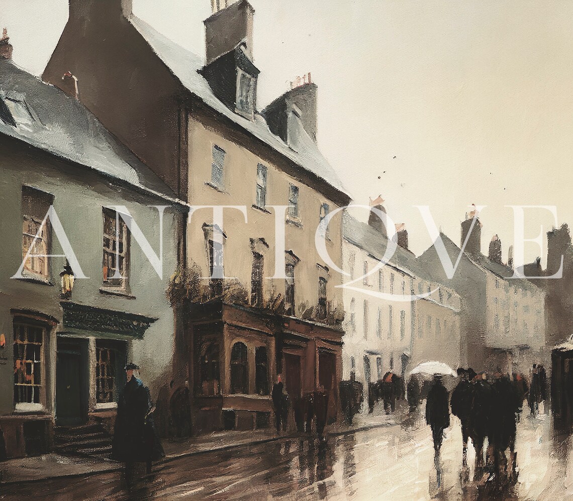 Irish Vintage Rainy Street Impressionist Travel Poster - Image 4