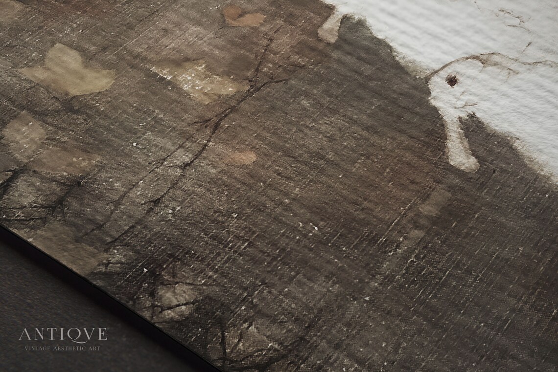 White Bunnies Painting, Dark Cottagecore Decor - Image 3