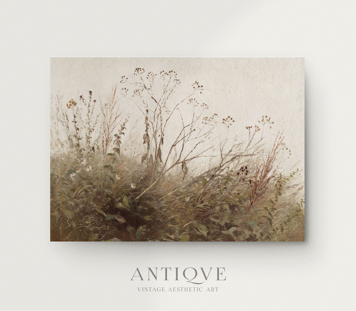 Neutral Wildflowers By The Water Landscape Art Print - Image 2
