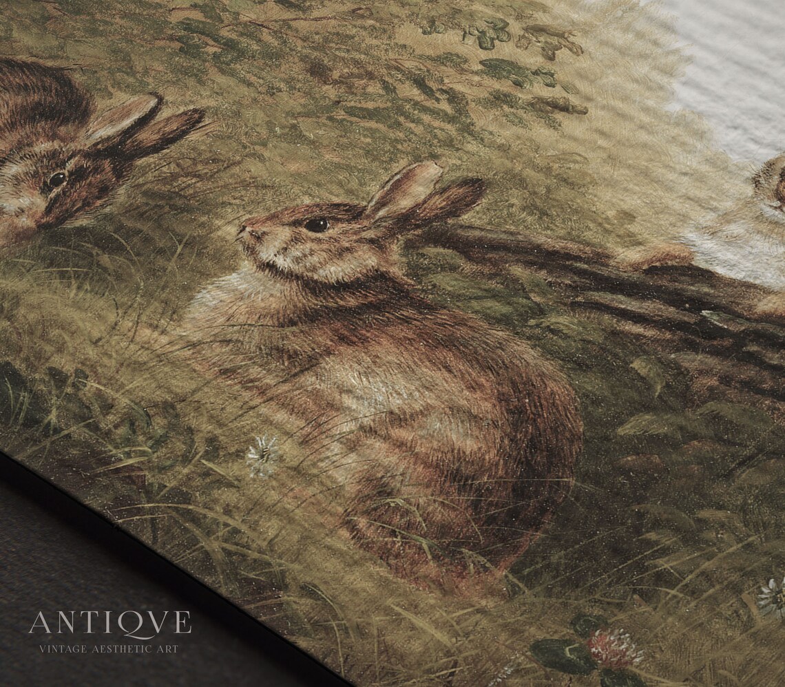 Vintage Country Brown Bunnies Easter Art Print - Image 2