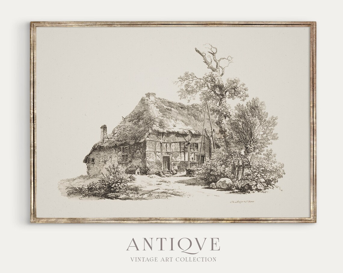 Vintage Cottage Sketch Farmhouse Poster Print - Image 3