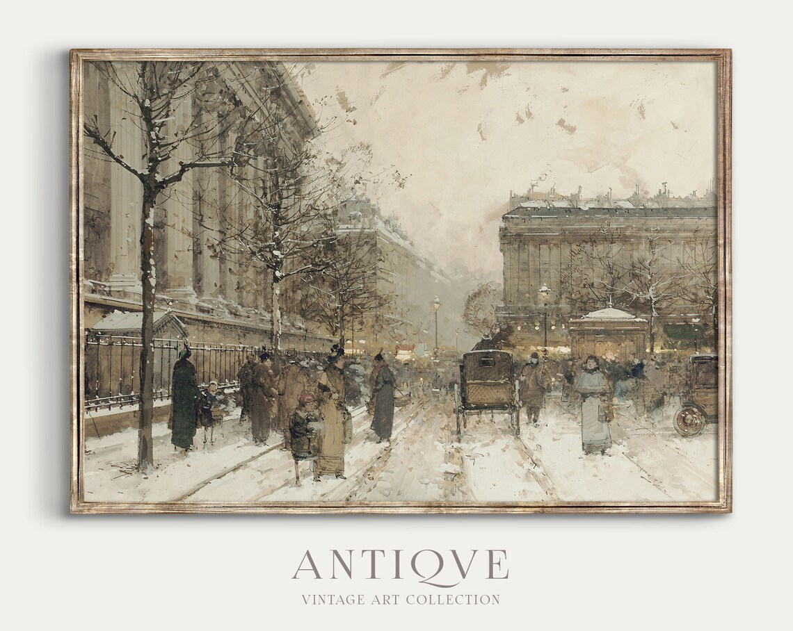Vintage Paris Cityscape Poster, Winter Home Decor