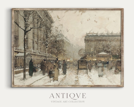 Vintage Paris Cityscape Poster, Winter Home Decor