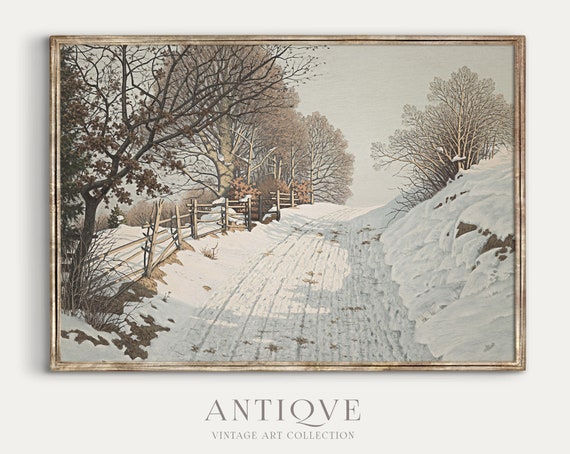 Winter Snow Print, Snowy Path Oil Painting