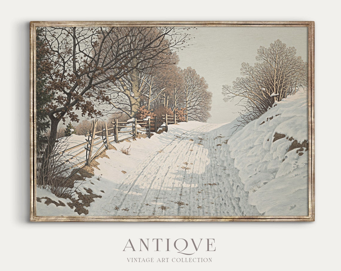 Winter Snow Print, Snowy Path Oil Painting